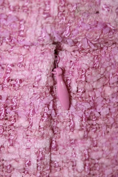 Paule Vasseur Women Straight Pencil Silk Check Button Skirt Pink Size 42