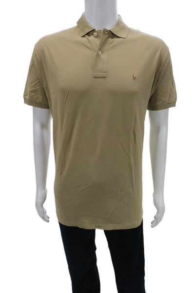Polo Ralph Lauren Mens Beige Pima Cotton Short Sleeve Polo Shirt Button Size L