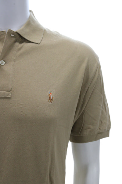 Polo Ralph Lauren Mens Beige Pima Cotton Short Sleeve Polo Shirt Button Size L