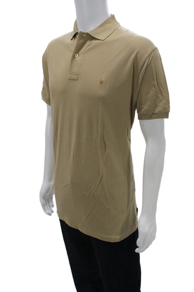 Polo Ralph Lauren Mens Beige Pima Cotton Short Sleeve Polo Shirt Button Size L
