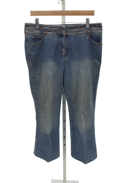 Escada Women Bootcut Jeans Blue High Rise Cotton Rhinestone Size 42