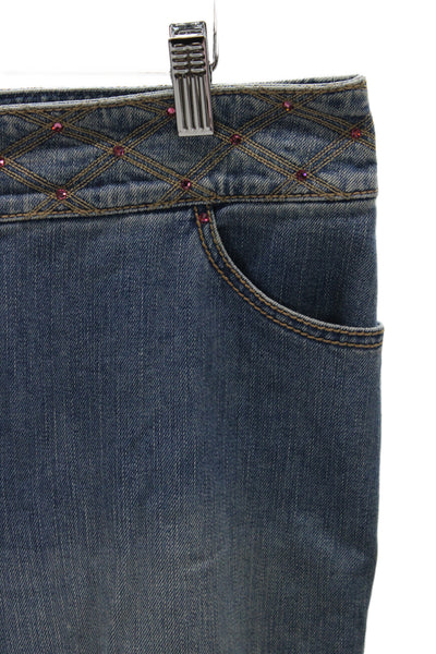 Escada Women Bootcut Jeans Blue High Rise Cotton Rhinestone Size 42