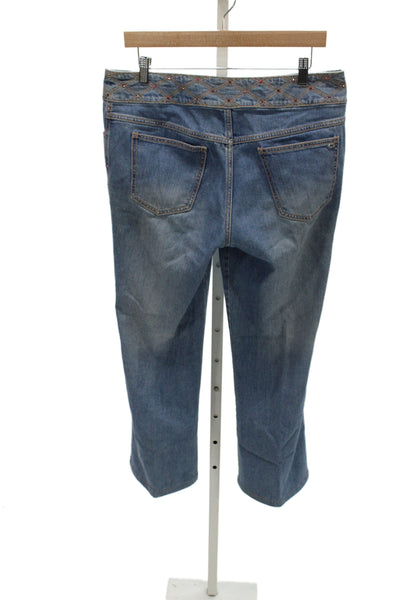 Escada Women Bootcut Jeans Blue High Rise Cotton Rhinestone Size 42