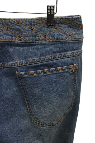 Escada Women Bootcut Jeans Blue High Rise Cotton Rhinestone Size 42