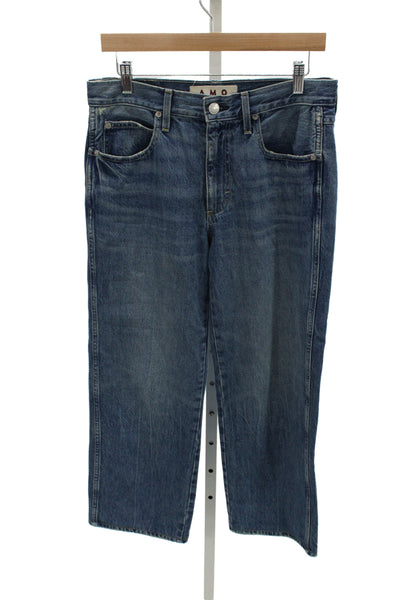 Amo Women Cropped Straight Jeans Dark Blue 100% Cotton Mid Rise Size 27