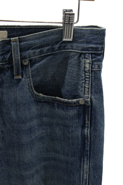 Amo Women Cropped Straight Jeans Dark Blue 100% Cotton Mid Rise Size 27