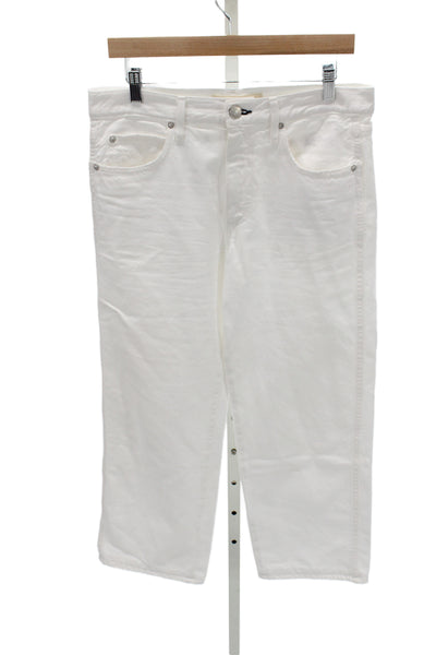 Amo Women Cropped White Mid-Rise Jeans 100% Cotton Button Fly Size 27