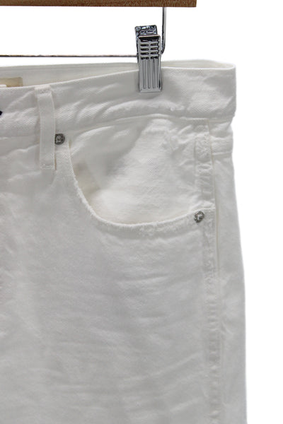 Amo Women Cropped White Mid-Rise Jeans 100% Cotton Button Fly Size 27
