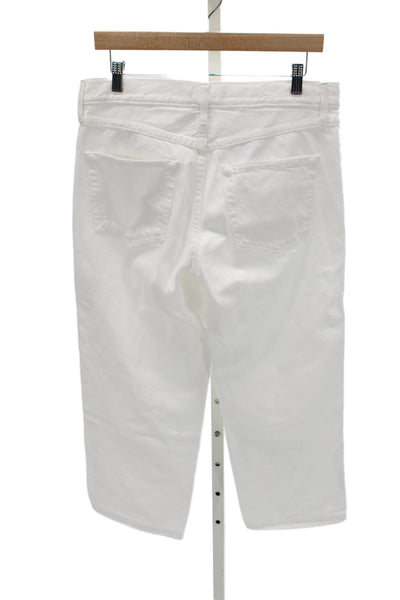 Amo Women Cropped White Mid-Rise Jeans 100% Cotton Button Fly Size 27