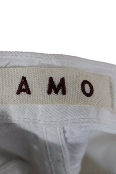 Amo Women Cropped White Mid-Rise Jeans 100% Cotton Button Fly Size 27