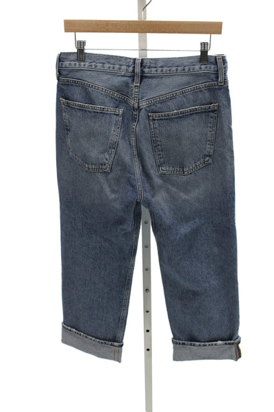 Agolde Unisex Cropped Straight High Waist Blue Organic Cotton Jeans Size 27