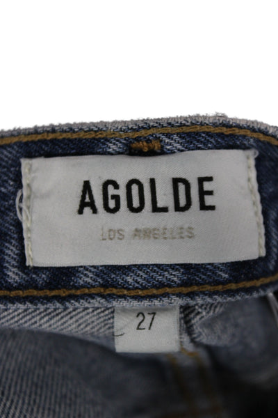 Agolde Unisex Cropped Straight High Waist Blue Organic Cotton Jeans Size 27
