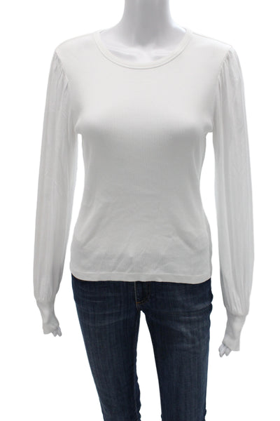 Madewell Women Basic White Long Sleeve T-Shirt Round Neck Size S