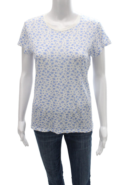 Goldie Women Basic T-Shirt White Floral Pima Cotton Short Sleeve Size S