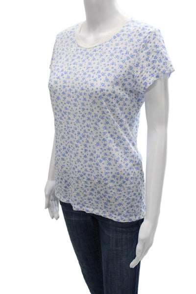 Goldie Women Basic T-Shirt White Floral Pima Cotton Short Sleeve Size S