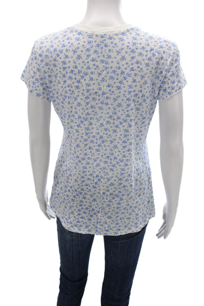 Goldie Women Basic T-Shirt White Floral Pima Cotton Short Sleeve Size S