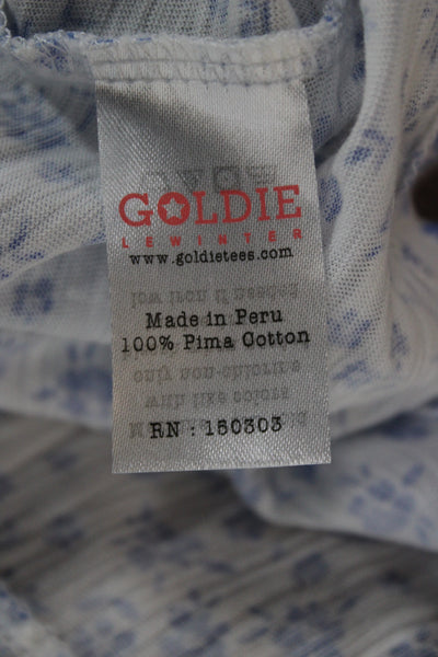Goldie Women Basic T-Shirt White Floral Pima Cotton Short Sleeve Size S