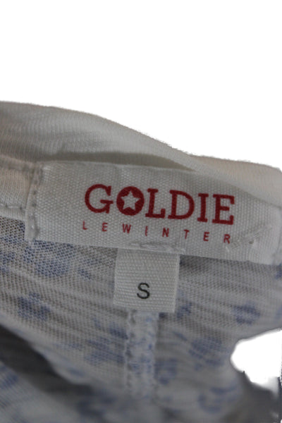 Goldie Women Basic T-Shirt White Floral Pima Cotton Short Sleeve Size S