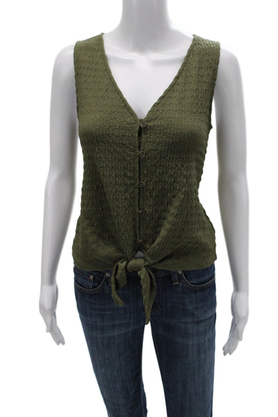 Sanctuary Women Sleeveless V-Neck Button Up Tank Green Army Size S