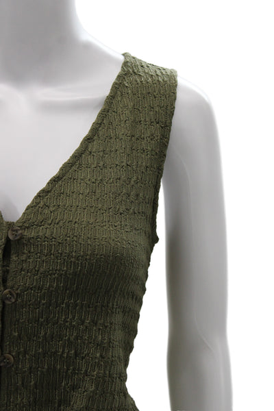 Sanctuary Women Sleeveless V-Neck Button Up Tank Green Army Size S