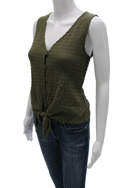 Sanctuary Women Sleeveless V-Neck Button Up Tank Green Army Size S