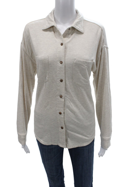 Z Supply Women Collared Button-Up Top Beige Long Sleeve Modal Size XS