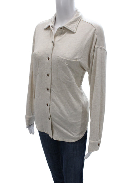 Z Supply Women Collared Button-Up Top Beige Long Sleeve Modal Size XS