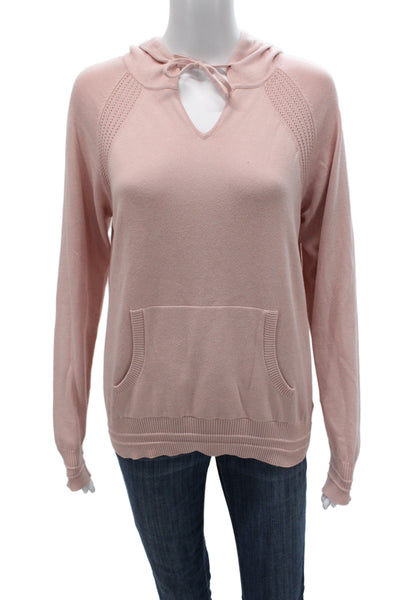 Athleta Women Pullover Hoodie Pink V-Neck Drawstring Long Sleeve Petite Size S