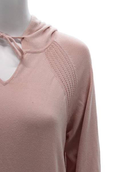 Athleta Women Pullover Hoodie Pink V-Neck Drawstring Long Sleeve Petite Size S