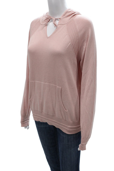 Athleta Women Pullover Hoodie Pink V-Neck Drawstring Long Sleeve Petite Size S