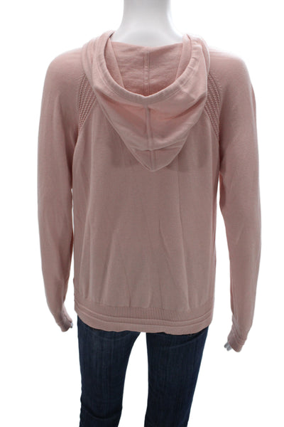 Athleta Women Pullover Hoodie Pink V-Neck Drawstring Long Sleeve Petite Size S