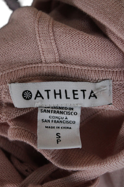 Athleta Women Pullover Hoodie Pink V-Neck Drawstring Long Sleeve Petite Size S
