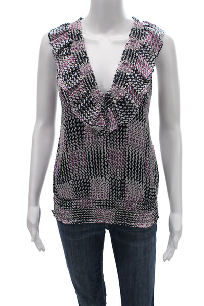 Ramy Brook Women Black Geometric V-Neck Sleeveless Bohemian Blouse Size XS