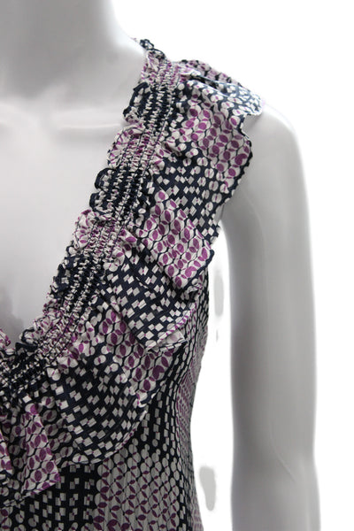 Ramy Brook Women Black Geometric V-Neck Sleeveless Bohemian Blouse Size XS