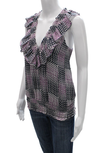Ramy Brook Women Black Geometric V-Neck Sleeveless Bohemian Blouse Size XS