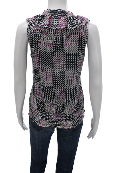 Ramy Brook Women Black Geometric V-Neck Sleeveless Bohemian Blouse Size XS