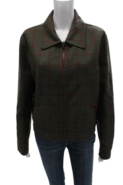 Carlisle Womens Bomber Jacket 100% Wool Green Plaid Size 12