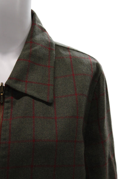 Carlisle Womens Bomber Jacket 100% Wool Green Plaid Size 12