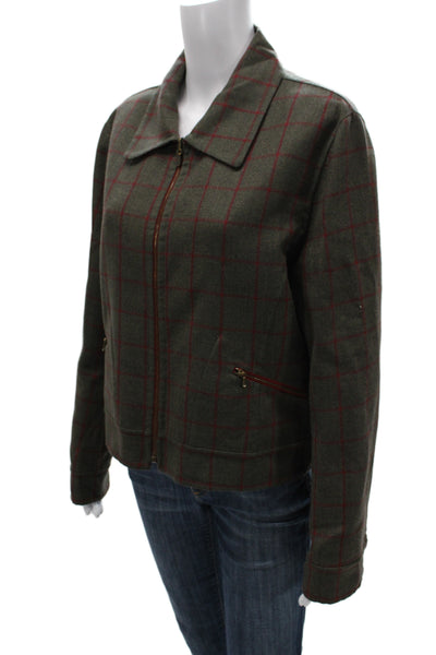 Carlisle Womens Bomber Jacket 100% Wool Green Plaid Size 12