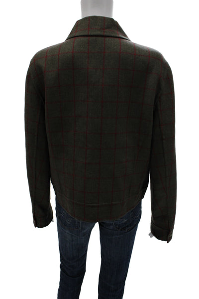 Carlisle Womens Bomber Jacket 100% Wool Green Plaid Size 12
