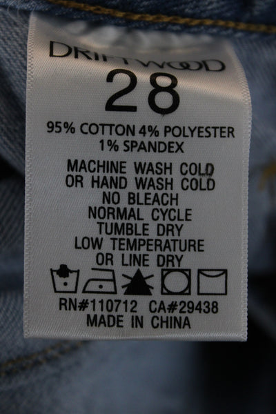 Driftwood Unisex Cropped Straight Jeans Light Blue High Rise 95% Cotton Size 28