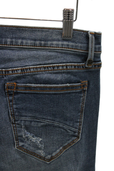 Driftwood Women Boyfriend Cropped Dark Blue Floral Jeans Button Size 28
