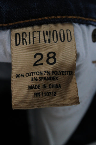 Driftwood Women Boyfriend Cropped Dark Blue Floral Jeans Button Size 28