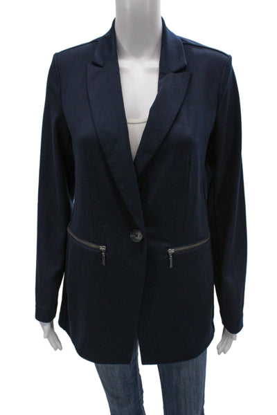 Nic + Zoe Womens Dark Blue Collared Blazer Long Sleeve Size S