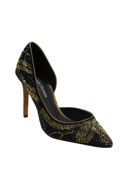 Donald J Pliner Womens Stiletto Pointed Toe Crystal Dorsay Pumps Black Brown 5M