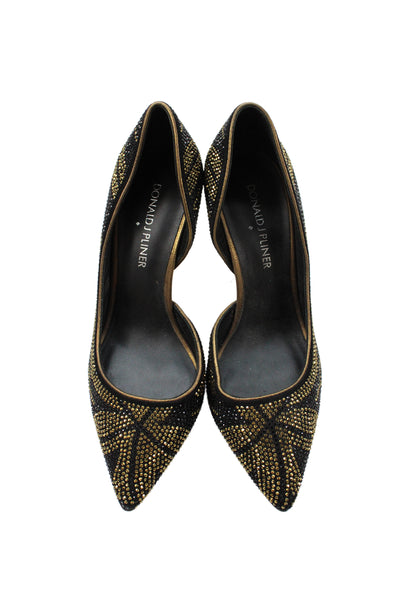 Donald J Pliner Womens Stiletto Pointed Toe Crystal Dorsay Pumps Black Brown 5M