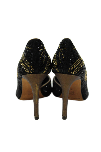 Donald J Pliner Womens Stiletto Pointed Toe Crystal Dorsay Pumps Black Brown 5M