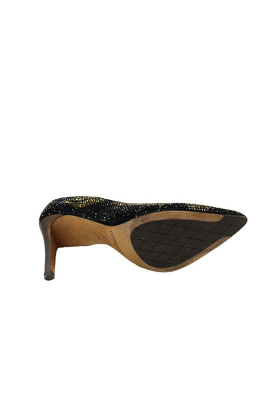 Donald J Pliner Womens Stiletto Pointed Toe Crystal Dorsay Pumps Black Brown 5M