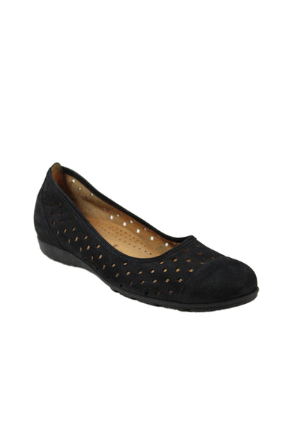 Gabor Womens Slip On Laser Cut Cap Toe Suede Ballet Flats Black Size UK 3.5