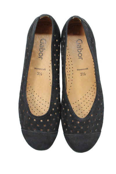 Gabor Womens Slip On Laser Cut Cap Toe Suede Ballet Flats Black Size UK 3.5